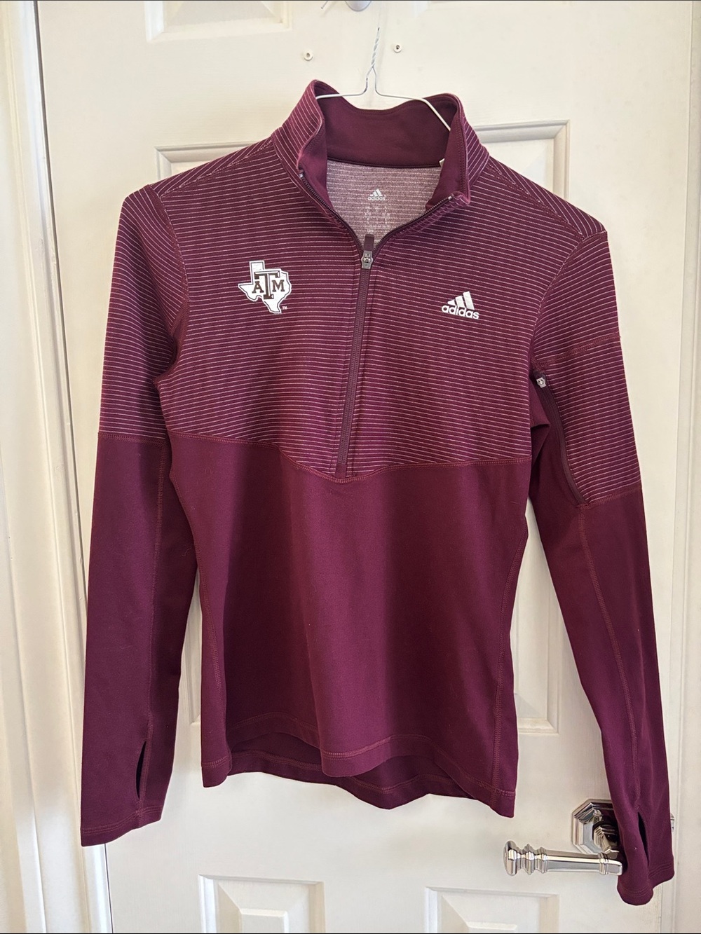 adidas Maroon Quarter-Zip Pullover with Texas A&M Logo